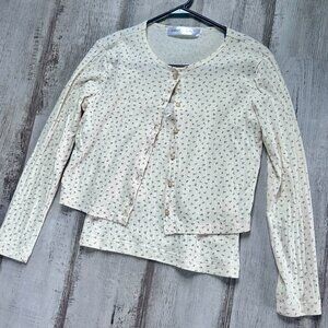 Miso Yellow Floral Pointelle Cardigan Tank Set